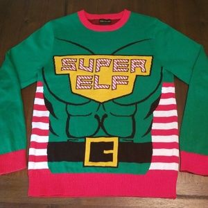 Ugly Sweater Champion!! "Super Elf" sweater Medium